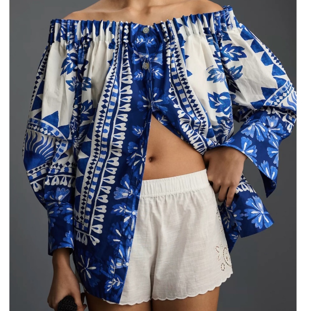 NWT | Farm Rio Off-White Flora Tapestry Long Sleeve Blouse | Size S